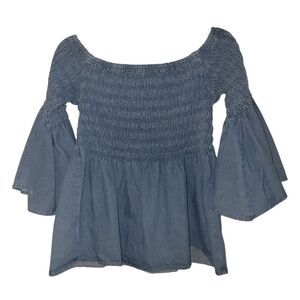 Chic Denim Blue Off-Shoulder Blouse